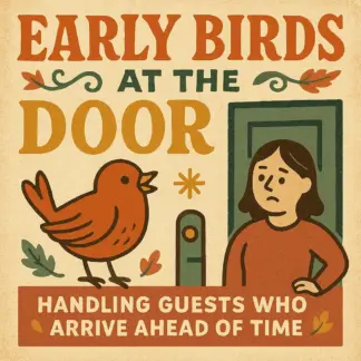 Early Birds at the Door: A Calm Guide to Handling Guests Who Arrive Ahead of Time | Digital Download Hosting Etiquette eBook, Stress-Free Entertaining Guide, AI Conversation Starters & Guest Management Tips