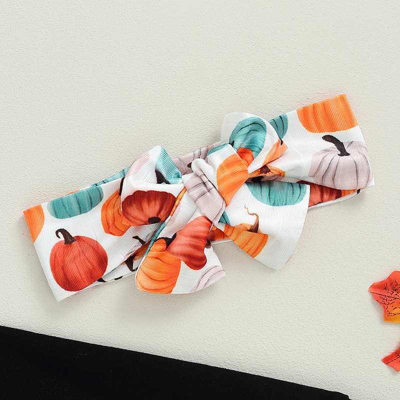 Adorable 3-Piece Baby Girls Outfit Set - Pumpkin Print & Headband - Image 5