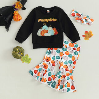 Adorable 3-Piece Baby Girls Outfit Set - Pumpkin Print & Headband