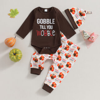 Baby Boys Girls Thanksgiving Outfit - Adorable Romper, Pants, and Hat Set