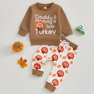 Toddler Thanksgiving Outfit Set - Turkey Print Sweatshirt & Pants