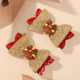 2Pcs Thanksgiving Turkey Bow Hair Clips for Baby Girls – Festive Holiday Hair Accessories