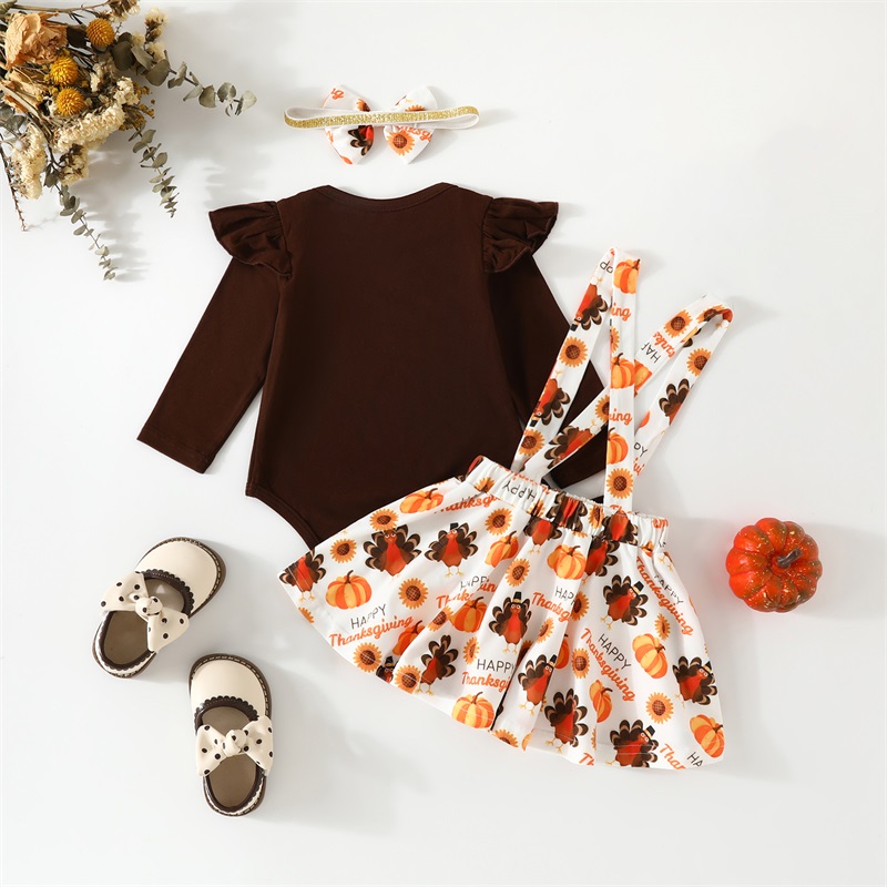 Baby Girls Thanksgiving Outfit Set - Adorable Romper and Skirt - Image 7