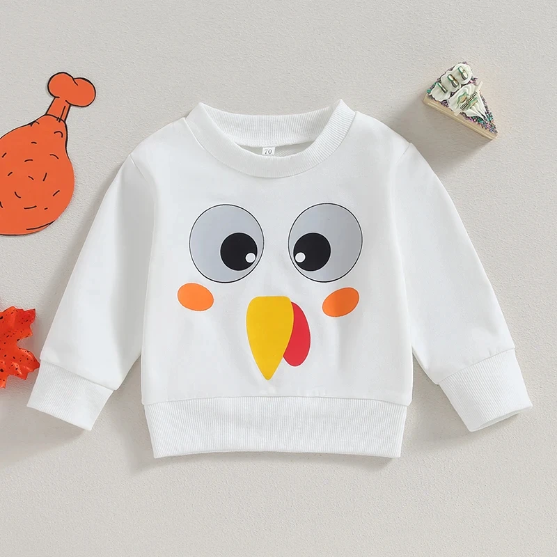 Baby Thanksgiving Sweatshirt Long Sleeve Crew Neck Turkey Print Hoodie - Image 3