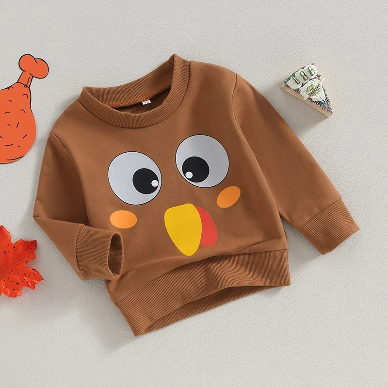 Baby Thanksgiving Sweatshirt Long Sleeve Crew Neck Turkey Print Hoodie - Image 4