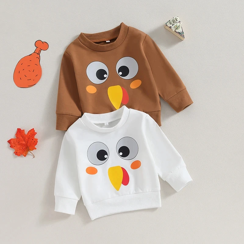 Baby Thanksgiving Sweatshirt Long Sleeve Crew Neck Turkey Print Hoodie