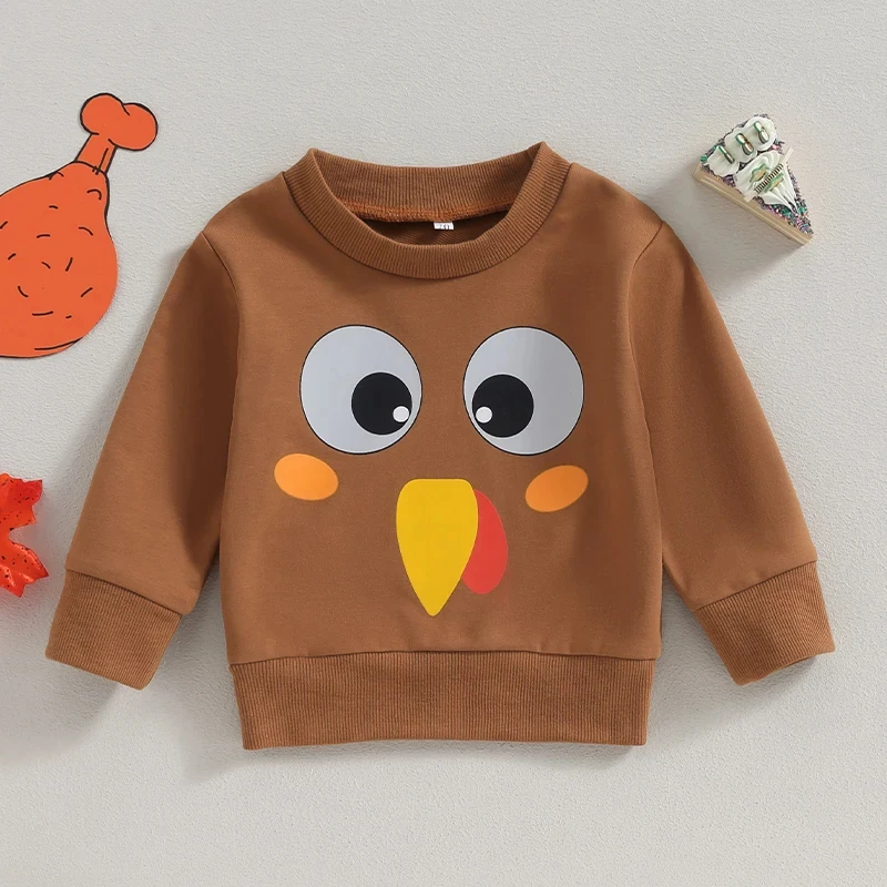 Baby Thanksgiving Sweatshirt Long Sleeve Crew Neck Turkey Print Hoodie - Image 2