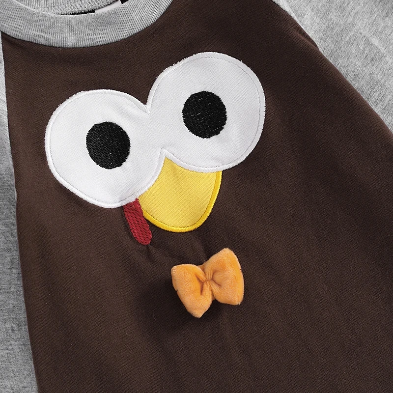 Baby Thanksgiving Outfit Set – Turkey Embroidery Romper & Letter Print Pants - Image 5