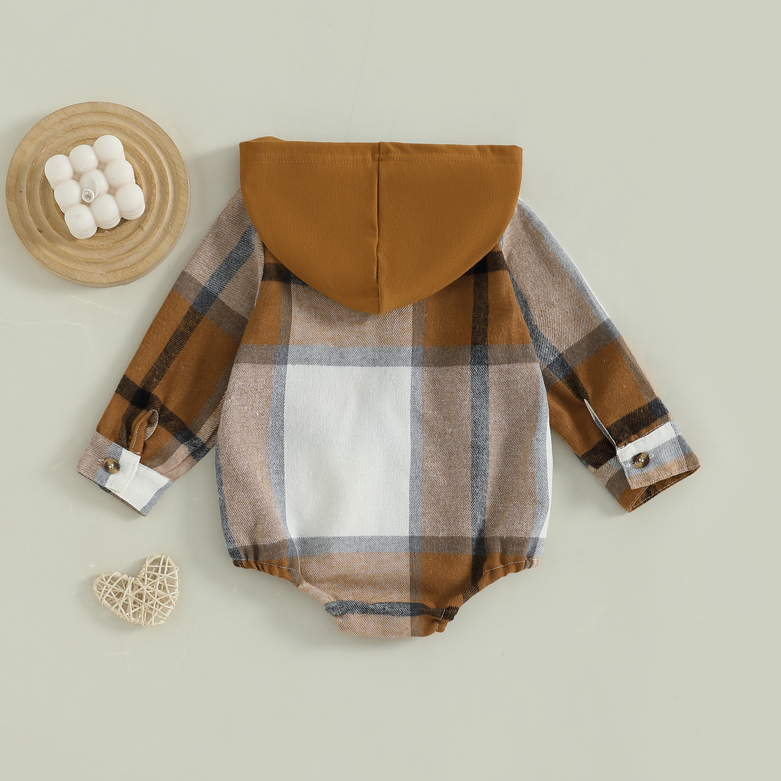 Infant Baby Boys Plaid Hooded Romper - Long Sleeve Fall Jumpsuit - Image 3