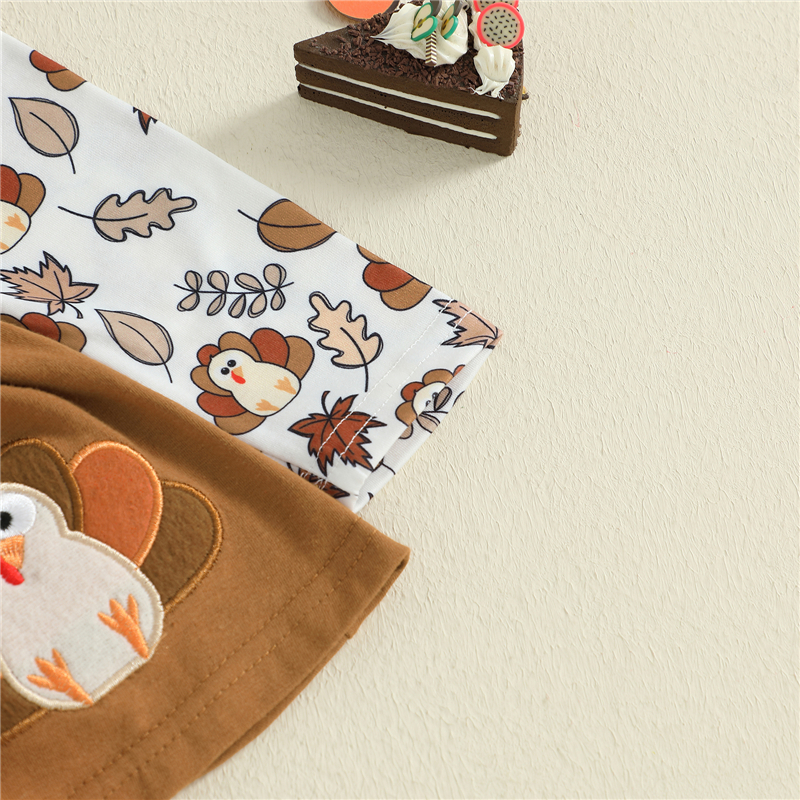 Baby Girl Thanksgiving Romper with Turkey Embroidery & Headband Set - Image 6