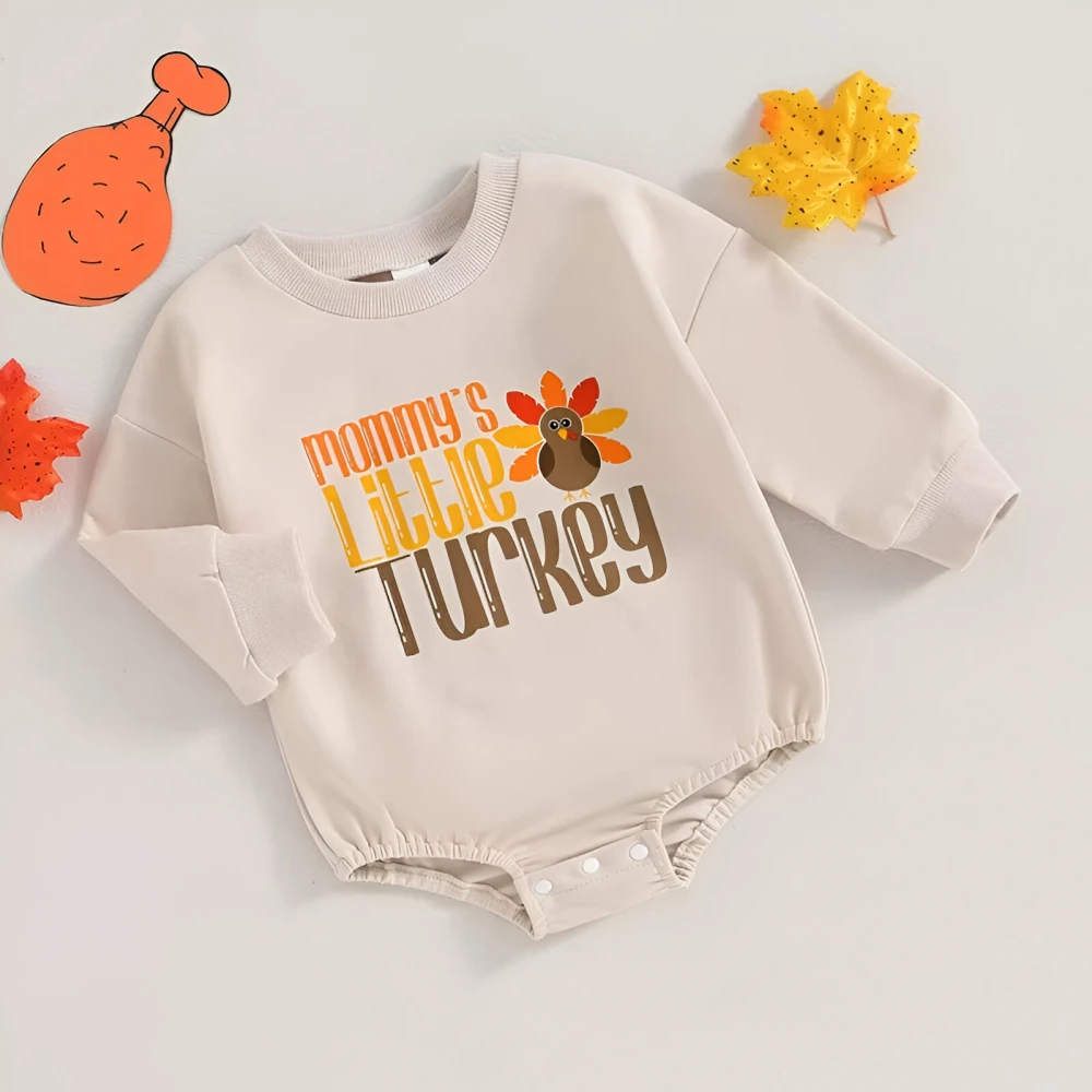 Baby Girl Thanksgiving Turkey Print Long Sleeve Romper - Image 8