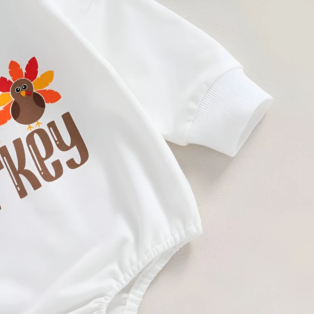 Baby Girl Thanksgiving Turkey Print Long Sleeve Romper - Image 4