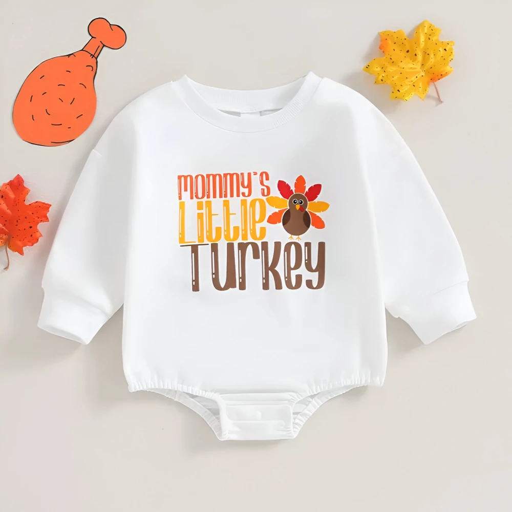 Baby Girl Thanksgiving Turkey Print Long Sleeve Romper - Image 2