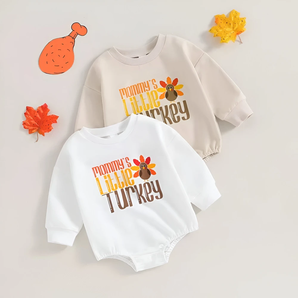 Baby Girl Thanksgiving Turkey Print Long Sleeve Romper