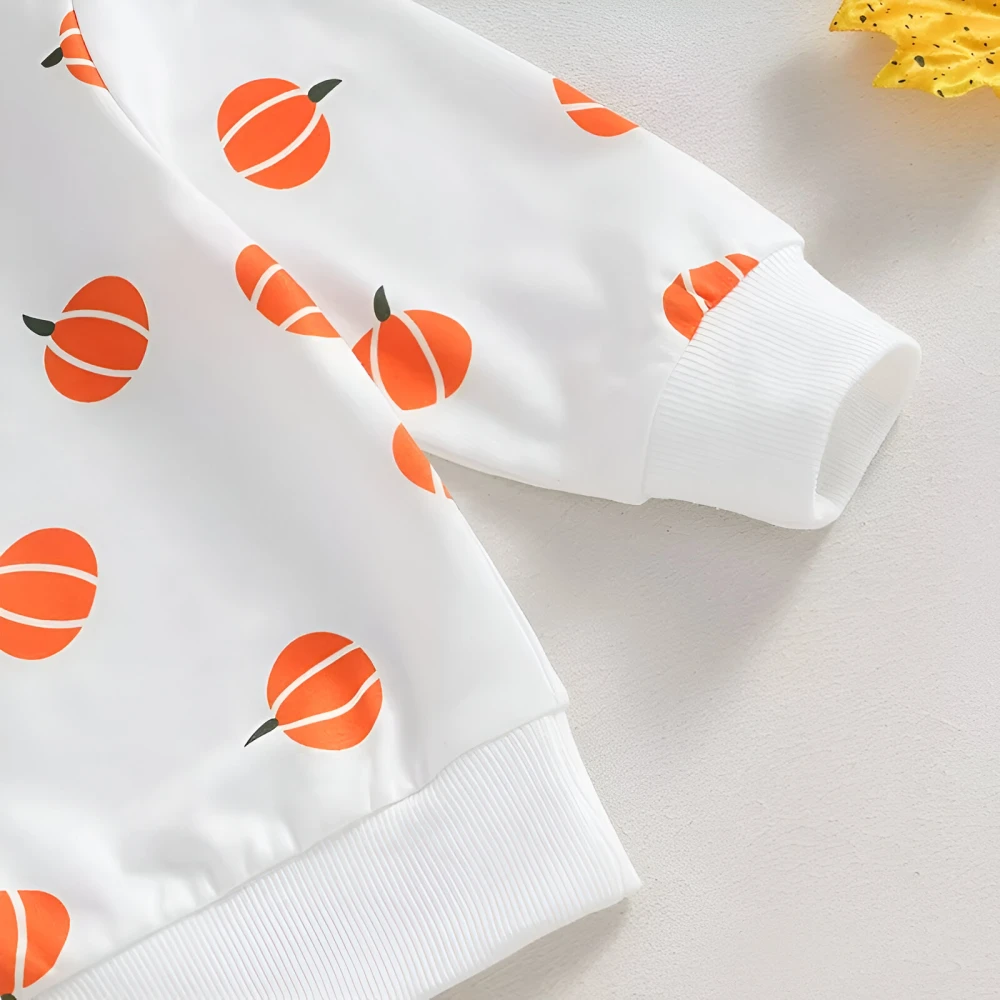 Kid Girls Outfit – Pumpkin Print Sweatshirt & Flare Pants Set - Image 5