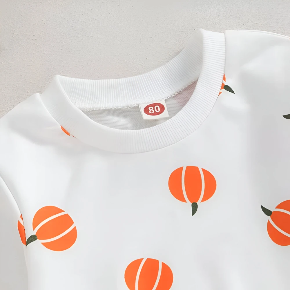 Kid Girls Outfit – Pumpkin Print Sweatshirt & Flare Pants Set - Image 3