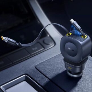 240W 4-Port Fast Car Charger with Retractable Cable and USB Type-C Ports