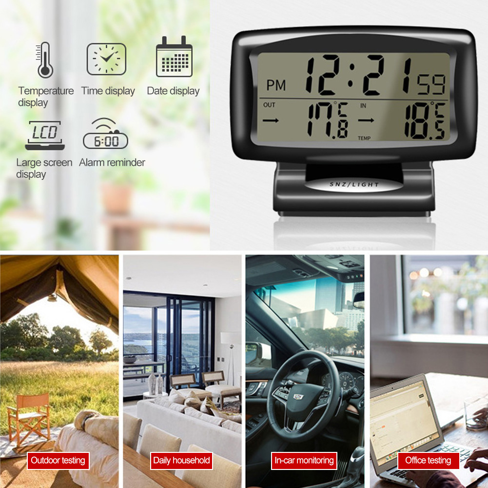 Digital Car Thermometer & Alarm Clock - Auto Temperature Gauge with Backlight - Image 4