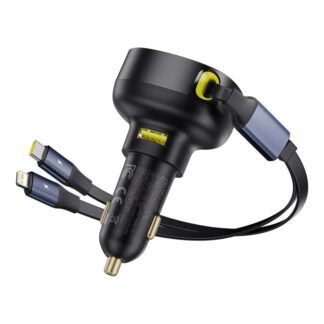 60W Dual Retractable Car Charger with Type-C & USB for Fast Charging