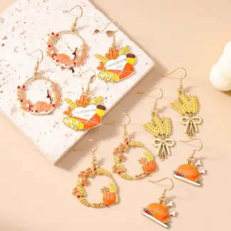 Autumn Maple Leaf & Pumpkin Drop Earrings Set – Festive Thanksgiving Jewelry