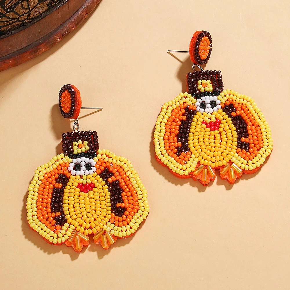 Thanksgiving Fall Beaded Earrings – Maple Leaf Pumpkin Turkey Dangle Jewelry - Image 5