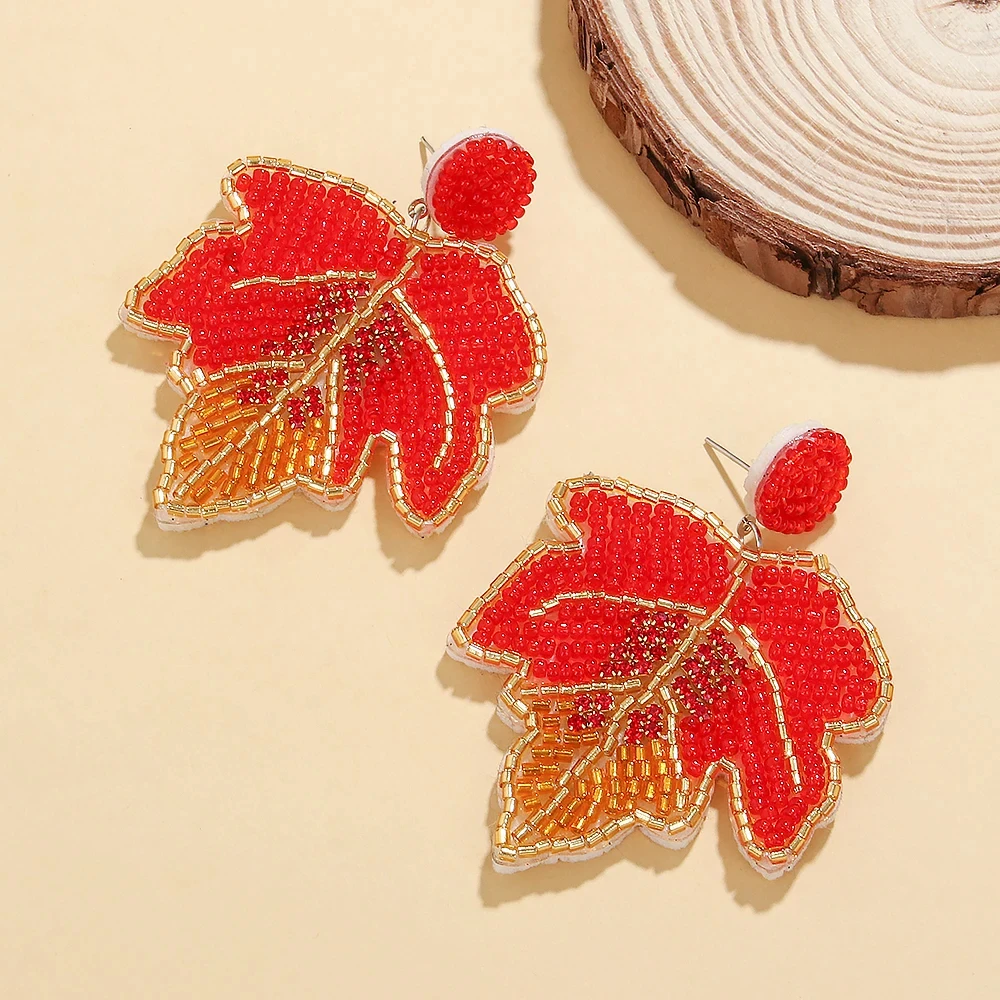 Thanksgiving Fall Beaded Earrings – Maple Leaf Pumpkin Turkey Dangle Jewelry - Image 2
