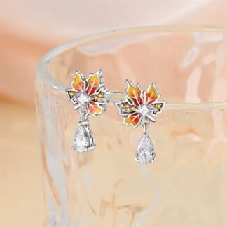925 Sterling Silver Autumn Maple Leaf Stud Earrings for Women