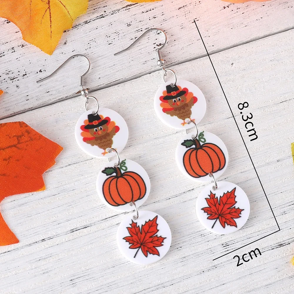 Autumn Pumpkin & Maple Leaf Triple Pendant Earrings - Image 5