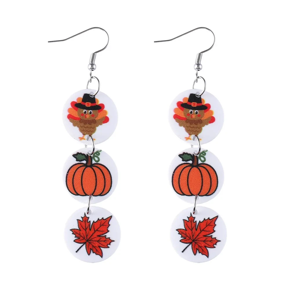 Autumn Pumpkin & Maple Leaf Triple Pendant Earrings - Image 4