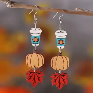 Autumn Harvest Pumpkin & Maple Leaf Triple Drop Earrings