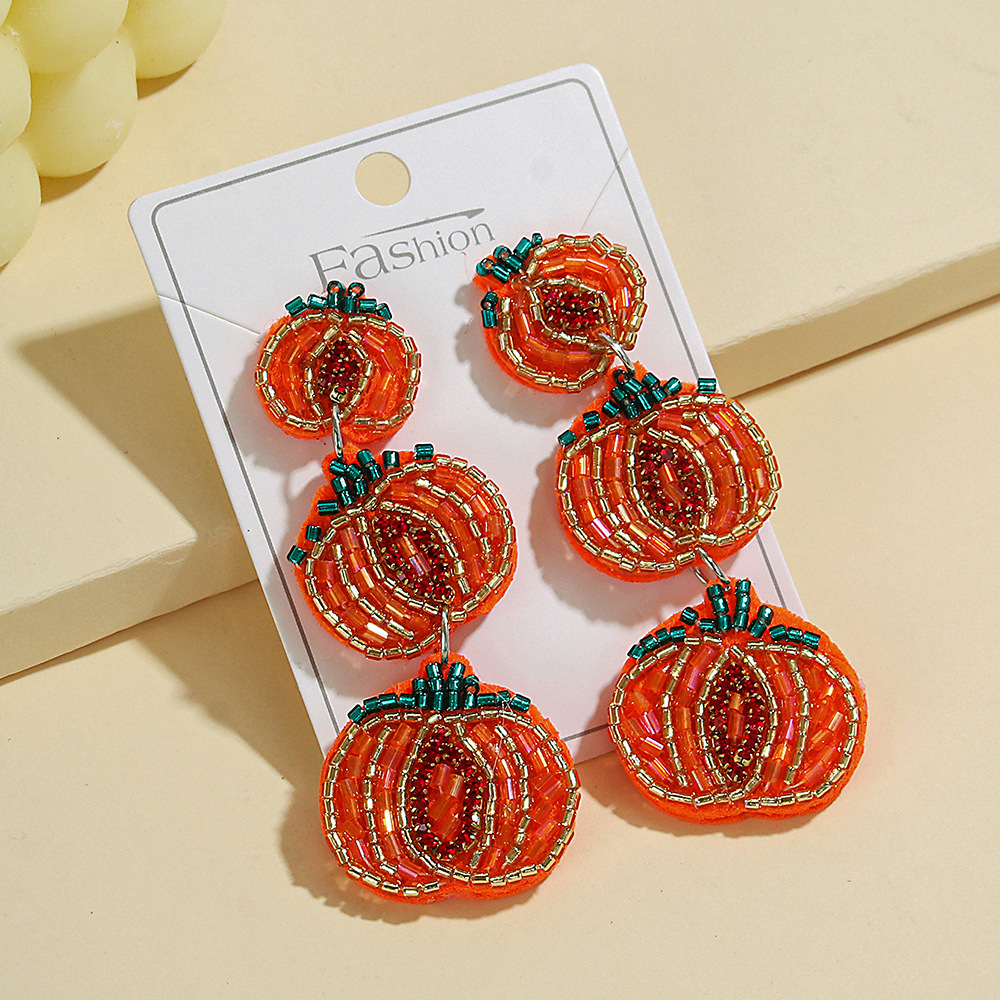 Handmade Pumpkin Beaded Earrings for Women – Autumn Thanksgiving Dangle Jewelry - Image 3