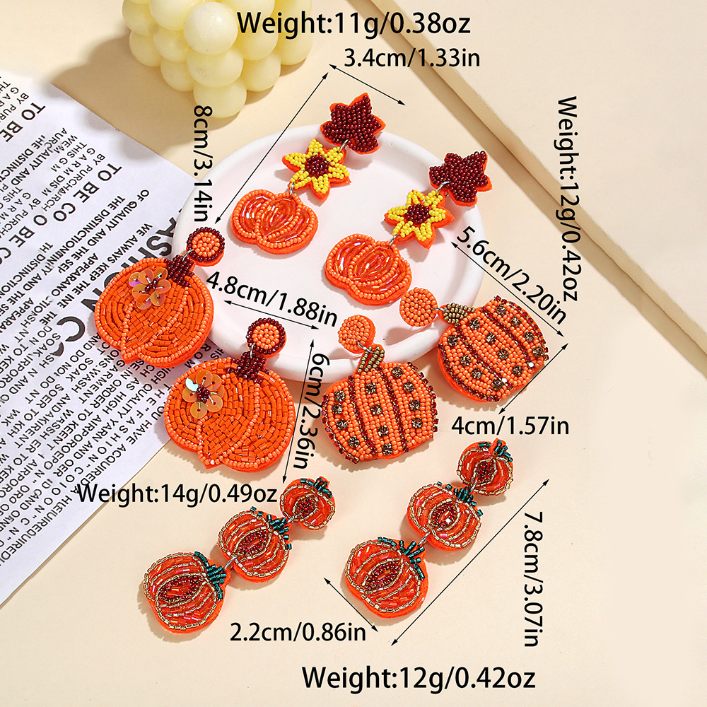 Handmade Pumpkin Beaded Earrings for Women – Autumn Thanksgiving Dangle Jewelry - Image 6