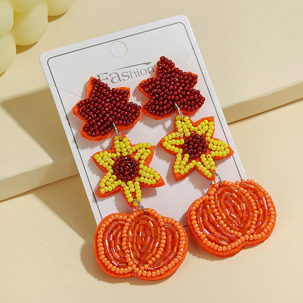 Handmade Pumpkin Beaded Earrings for Women – Autumn Thanksgiving Dangle Jewelry - Image 2