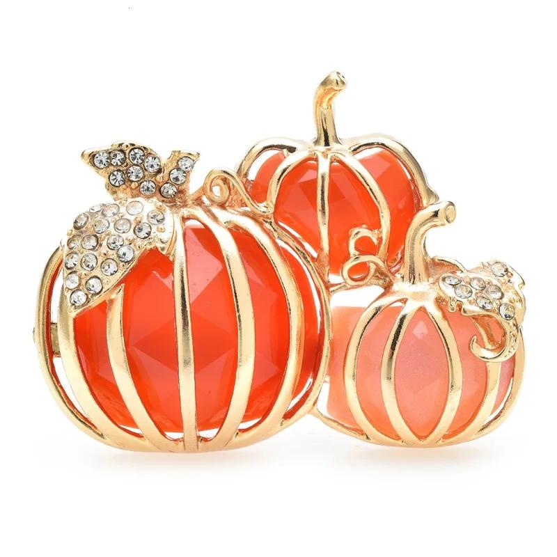 Elegant Pumpkin Enamel Brooch Pin with Rhinestones – Festive Party Accessory - Image 4