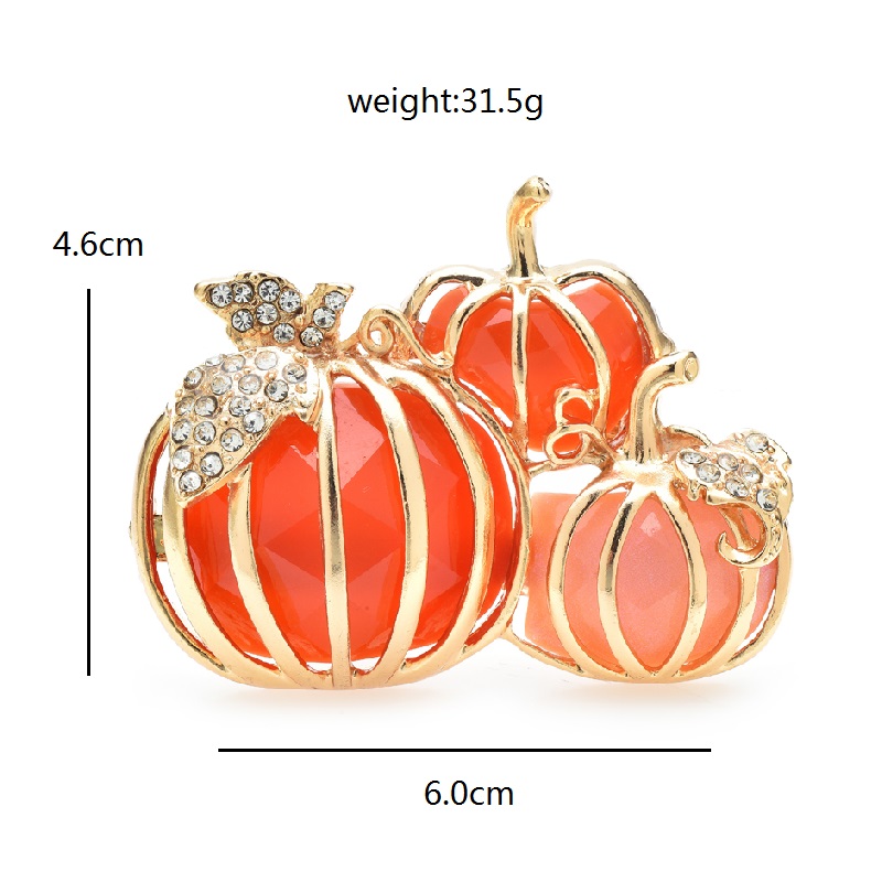 Elegant Pumpkin Enamel Brooch Pin with Rhinestones – Festive Party Accessory - Image 5
