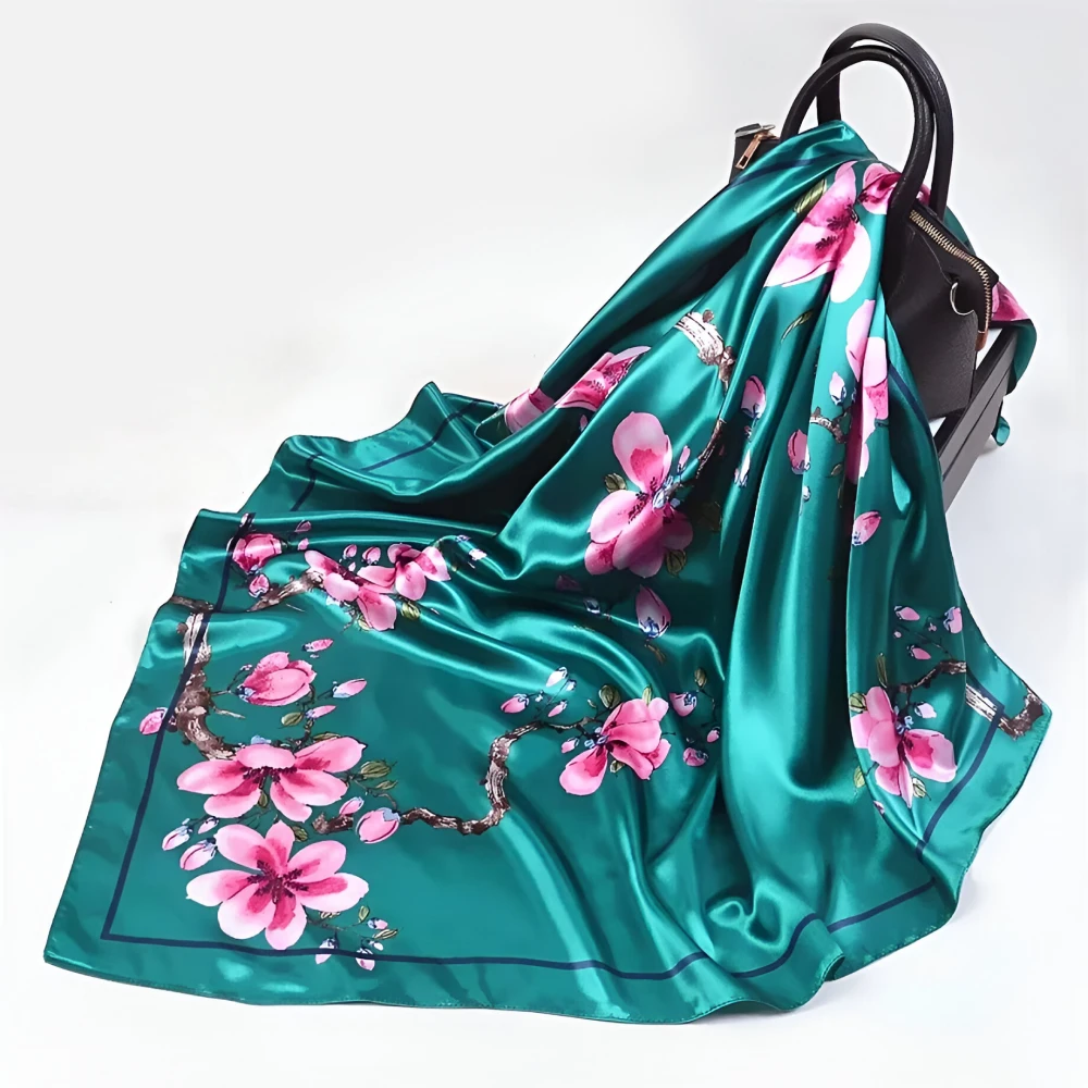 Elegant Silk Square Scarf for Women – Floral Fashion Bandana