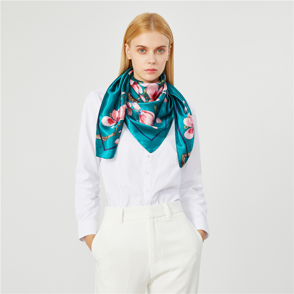 Elegant Silk Square Scarf for Women – Floral Fashion Bandana - Image 2