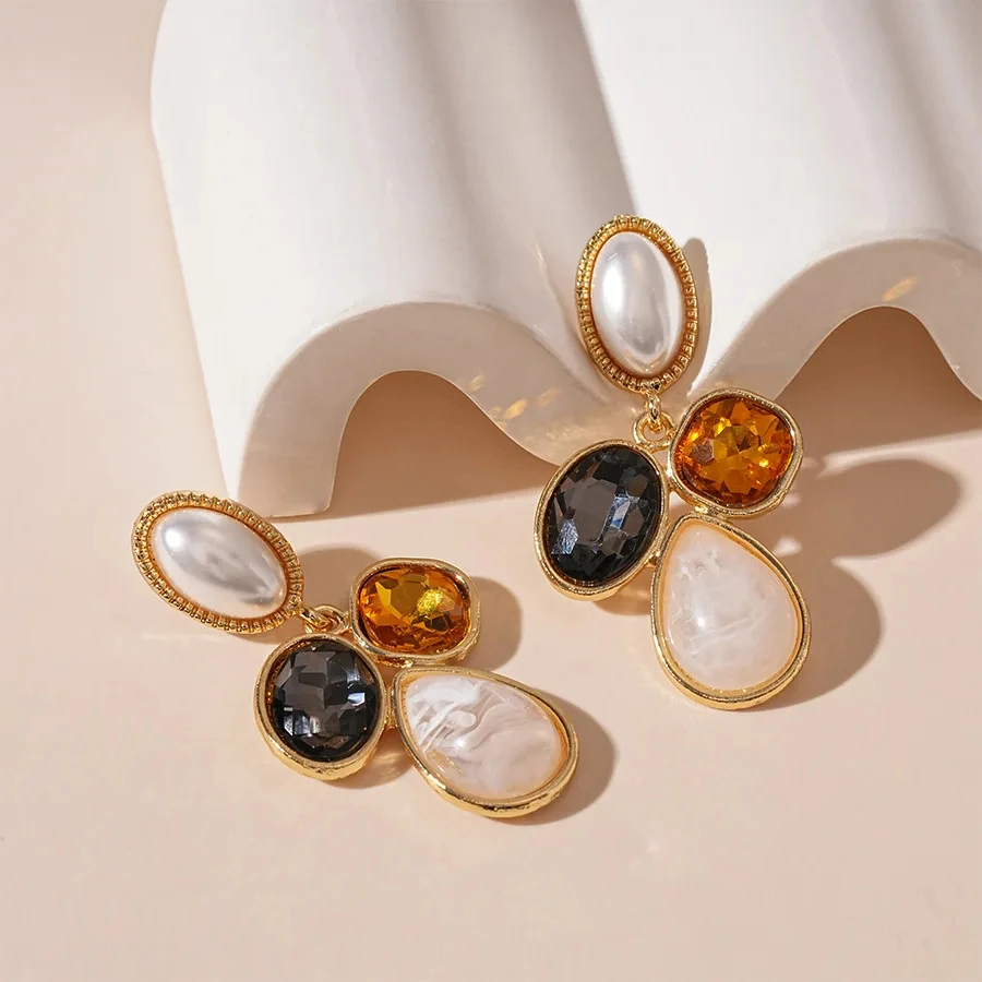 Oval Rhinestone Tassel Pearl Drop Earrings for Women – Trendy Jewelry - Image 2