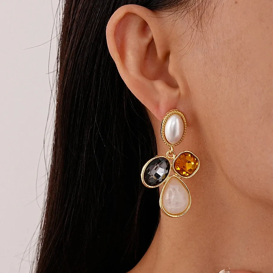 Oval Rhinestone Tassel Pearl Drop Earrings for Women – Trendy Jewelry - Image 4