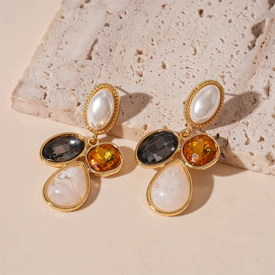 Oval Rhinestone Tassel Pearl Drop Earrings for Women – Trendy Jewelry - Image 3