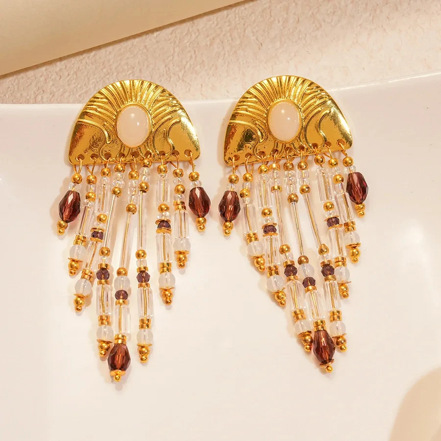 Bohemian Glass Tassel Earrings for Women – Ethnic Semicircle Designer Jewelry - Image 5