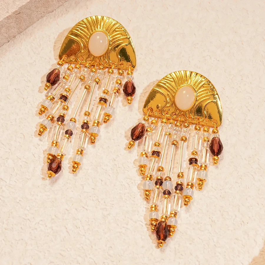 Bohemian Glass Tassel Earrings for Women – Ethnic Semicircle Designer Jewelry - Image 2