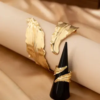 2PCS Gold Leaf Cuff Bangles for Women – Statement Party Jewelry