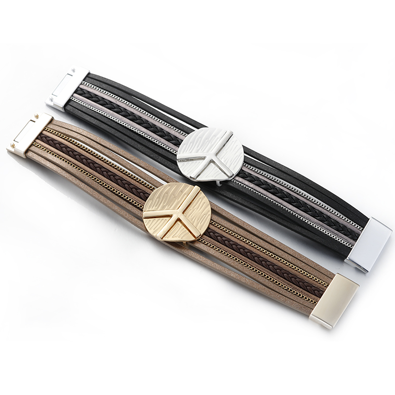 Boho Peace Symbol Leather Wrap Bracelet for Women - Image 5