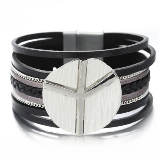 Boho Peace Symbol Leather Wrap Bracelet for Women