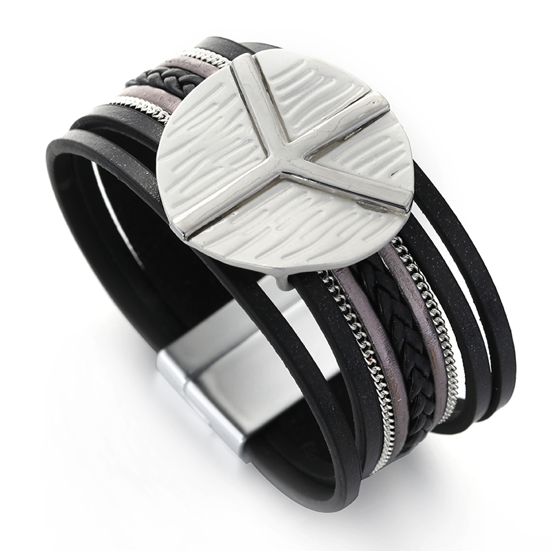 Boho Peace Symbol Leather Wrap Bracelet for Women - Image 3