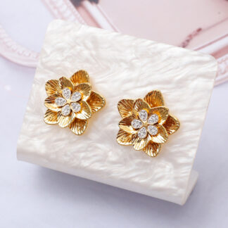 Luxury Gold Color Stereoscopic Flower Earrings - Elegant Vintage Style