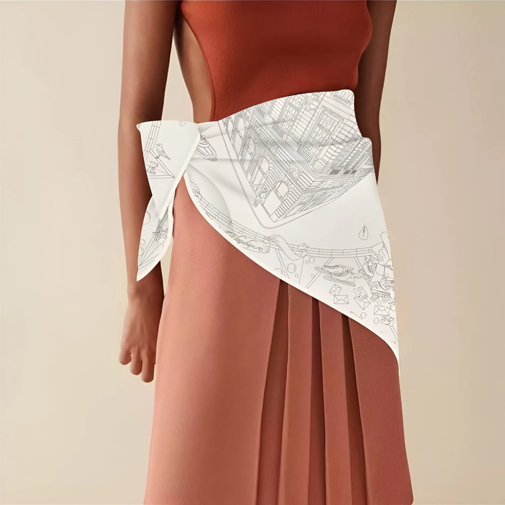 Luxury 90cm Sailboat Print Silk Twill Square Scarf for Women - Image 2