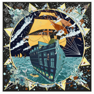 Luxury 90cm Sailboat Print Silk Twill Square Scarf for Women