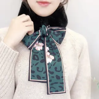 Leopard Print Fur Scarf for Women – Skinny Silk Neckerchief Wrap
